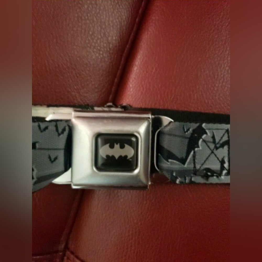 Batman Black Silver Seatbelt Belt - Bat Signals & Flying Bats BlackWhite Webbing - Picture 5 of 10